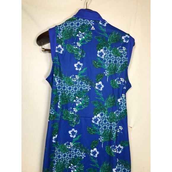 Bermuda Sands Sleeveless Print Dazzling Blue Dress Zipper Pockets Size Medium - Picture 7 of 8